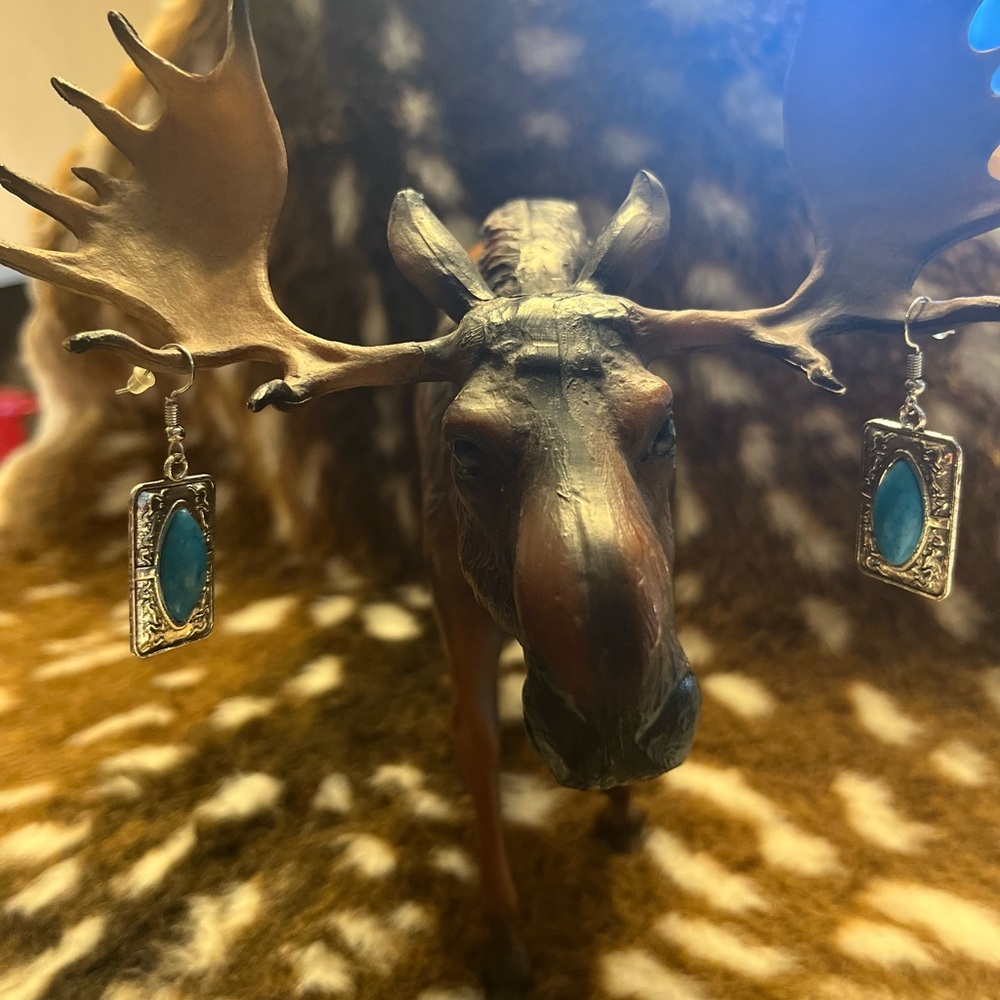 Silver tone and Blue Dangle Earrings